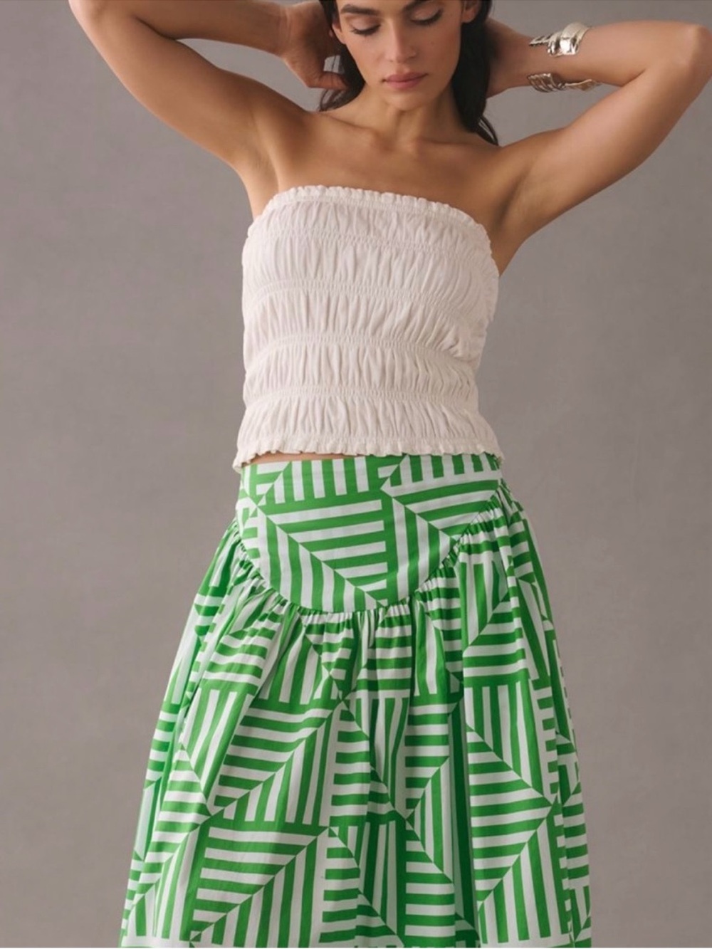 Anthropologie Smocked White Tube Top Strapless XS